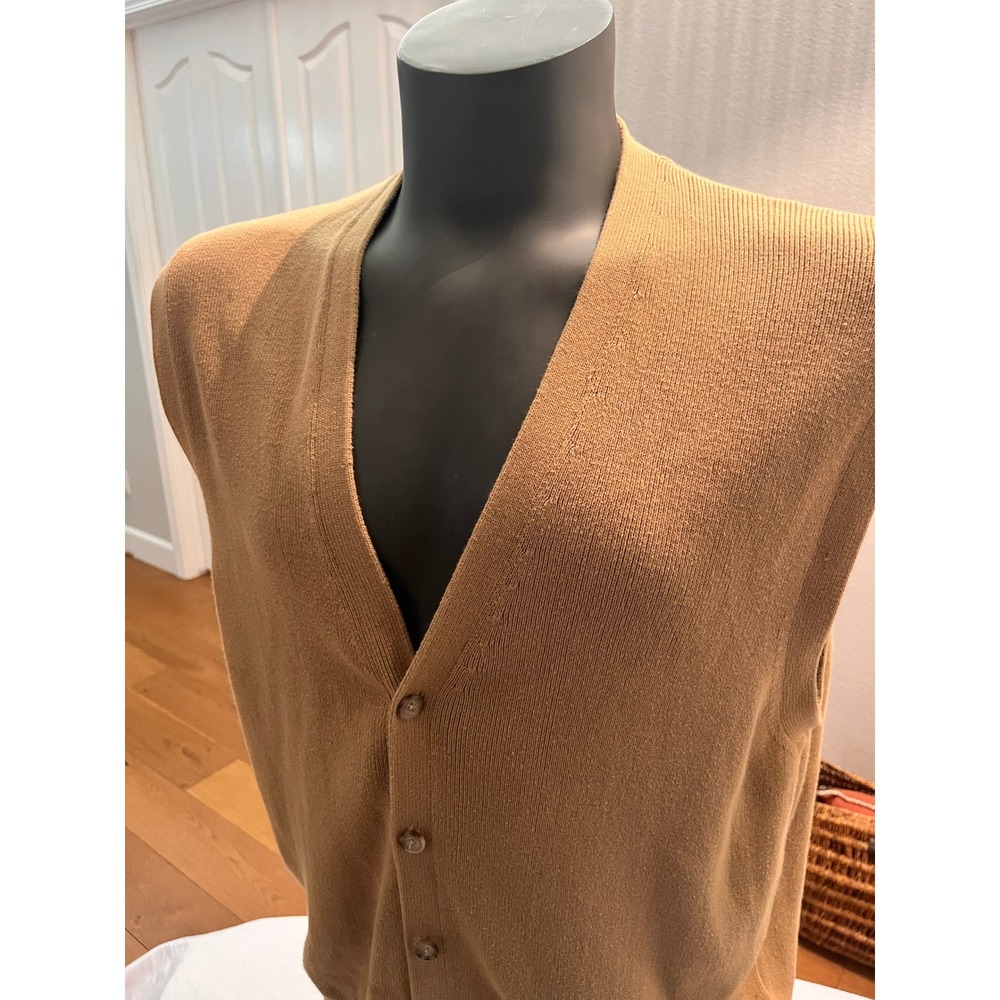 Eddie Bauer Cardigan Vest Mens L Tan Excellent Vintage Cotton Knit V-Neck